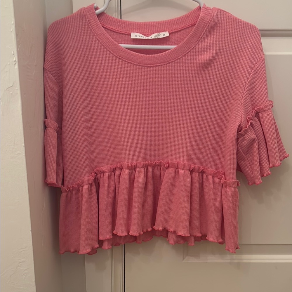 Altar'd State Pink Ruffle Blouse